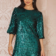 Yumi Green Sequin Tunic Dress with Balloon Sleeves