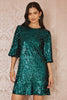 Yumi Green Sequin Tunic Dress With Balloon Sleeves