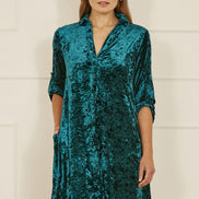 Yumi Green Velvet Tunic Dress with 3/4 Sleeves