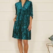 Yumi Green Velvet Tunic Dress with 3/4 Sleeves