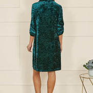 Yumi Green Velvet Tunic Dress with 3/4 Sleeves
