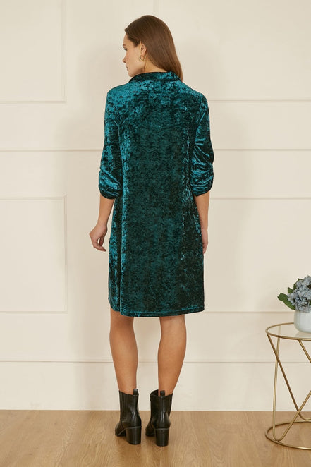 Yumi Green Velvet Tunic Dress with 3/4 Sleeves