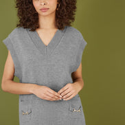 Yumi Grey Knitted Oversize Vest with Pockets and Snaffle Details