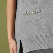 Yumi Grey Knitted Oversize Vest with Pockets and Snaffle Details