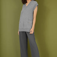 Yumi Grey Knitted Oversize Vest with Pockets and Snaffle Details