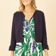 Yumi Navy Cropped Cardigan with Bell Sleeves
