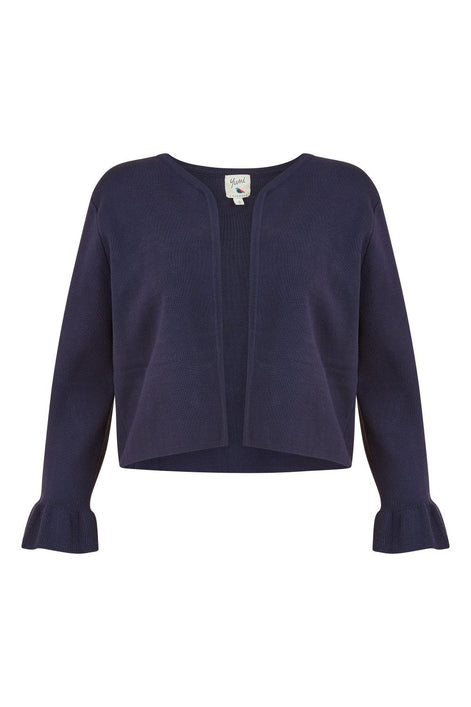 Yumi Navy Cropped Cardigan With Bell Sleeves