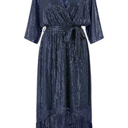 Yumi Navy Sequin Kimono Midi Wrap Dress